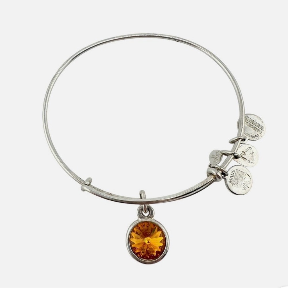 Alex and Ani Silver Charm Bangle Bracelet with Citrine Charm